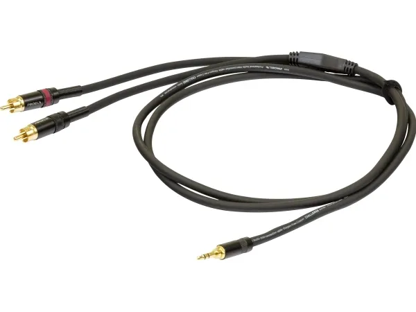 PROEL 3,5 mm stereohann - 2 x RCA hann, 5 m, svart