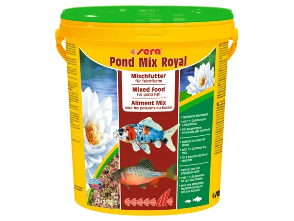 sera Pond Mix Royal, Damfisk, Tørr fiskemat, Mix, Stor, Medium, Liten (fingerbøl), 3,5 kg, 21 l