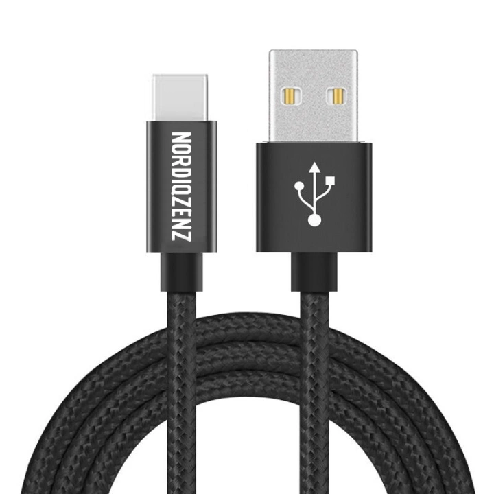 NORDIQZENZ USB-C Tekstilkabel, 2m, Svart