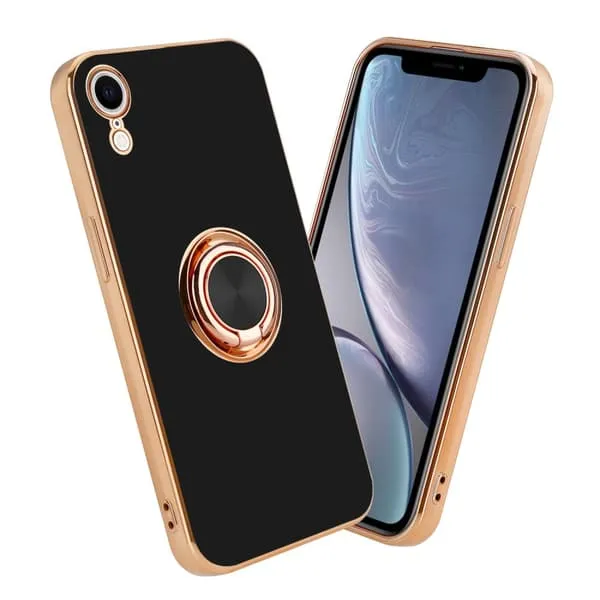 Deksel til iPhone XR med ring Etui av fleksibel TPU-silikon, med kamerabeskyttelse magnetisk bilholder