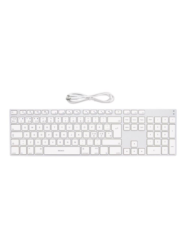 Deltaco Fullsize Bluetooth 3.0 Aluminum Keyboard Silver (Nordic) - Tastatur - Nordisk - Sølv