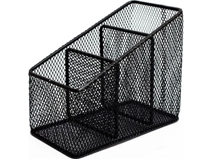 Tres skrivebordsorganisator i metall, skrå, nett, 3 rom Tres svart 15x8x12 cm