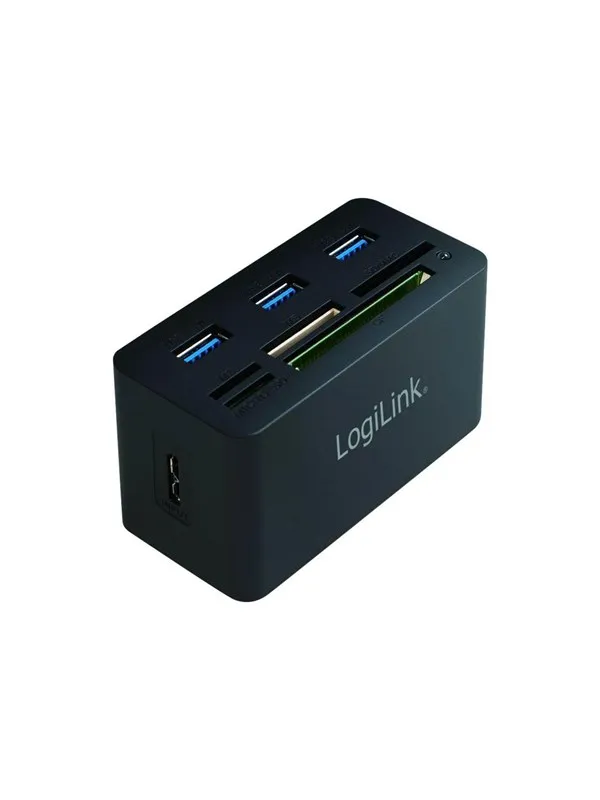 LogiLink USB 3.0 hub with all-in-one card reader black USB-hub - 3 porter - Svart