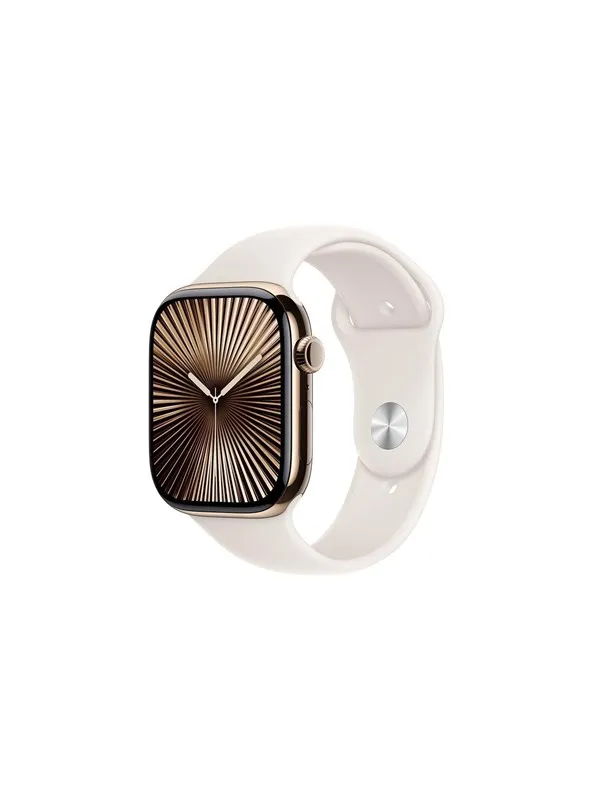 Apple Watch Series 10 GPS + Cellular 46mm - Gold Titanium Case with Starlight Sport Band - S/M