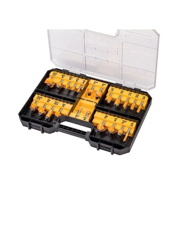 Dewalt 22 Piece Router Bit Set - 8mm Shaft - + Storage Box With Clear Cover