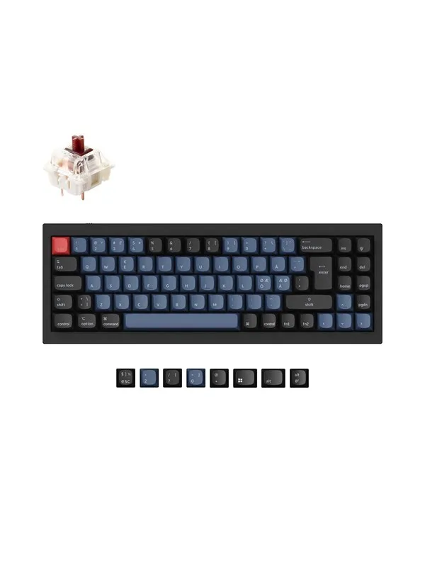 Keychron Q7 - keyboard - QMK custom mechanical fully assembled - 70% - QWERTY - Nordic - carbon black Input Device - Tastatur - Nordisk - Blå