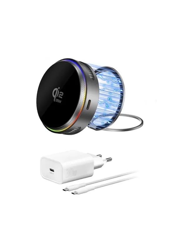 4smarts Qi2 25W MagSafe charger set with cooling RGB space grey