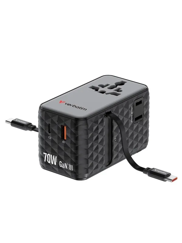 Verbatim 70W 2C Retractable Universal Travel Adapt