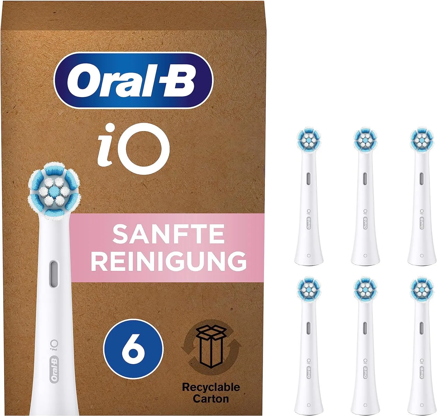 Oral-B iO Series Gentle Care Tannbørstehoveder - Hvit - 6-pakning