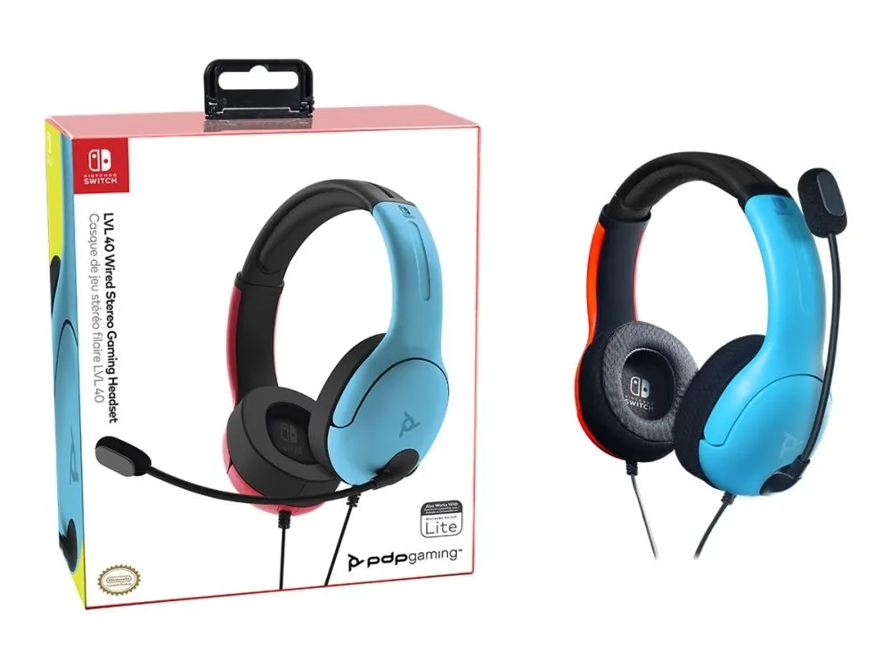 PDP Gaming LVL40 - Hodesett - full størrelse - kablet - 3,5 mm jakk - blokk - for Nintendo Switch