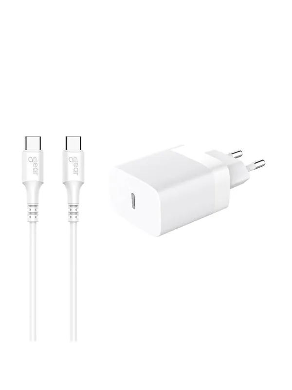 GEAR Charger 220V 1xUSB-C PD/PPS 30W + USB-C to USB-C Cable - White