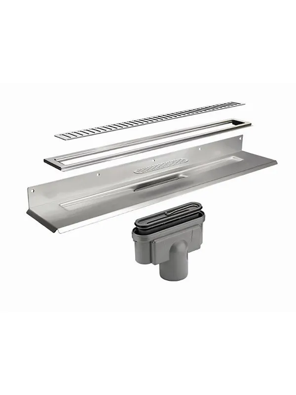 Unidrain Complete floor drain against rear wall 800 mm 10 mm frame Column grate 75 mm vertical outlet housing