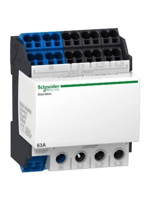Schneider Electric Linergy DX distribution block for DIN rail 63A 4-pole connection at the bottom 1x25 mm2.4x6 mm2 per phase