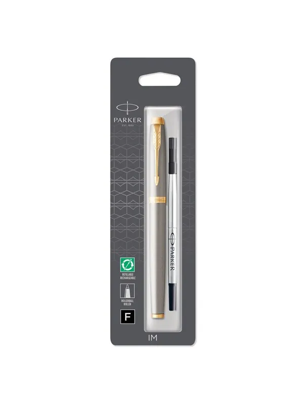 Parker IM Rollerball Pen | Brushed Metal | Fine Point Black Ink | Blister Pack
