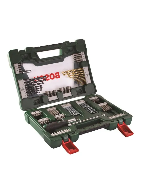 Bosch 91-delers V-Line TiN-bor- og bits-sett med skralle-skrutrekker og magnetstav