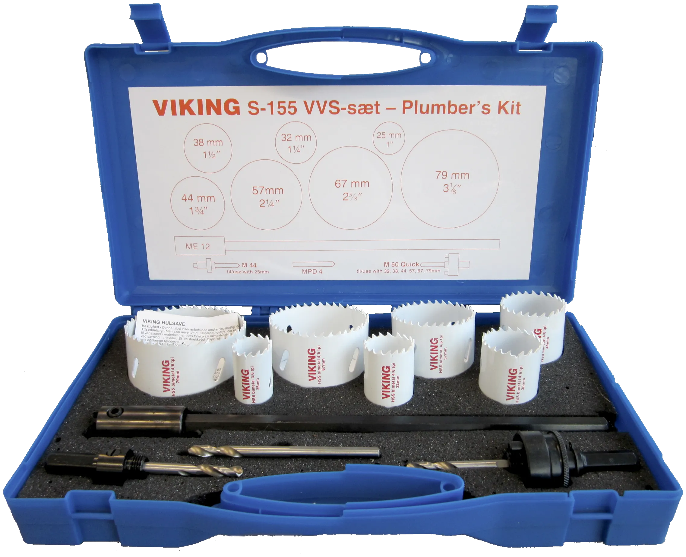 Hullsagsett S 155 VVS med 6 stk. hullsager, 2 stk. holder og forlenger