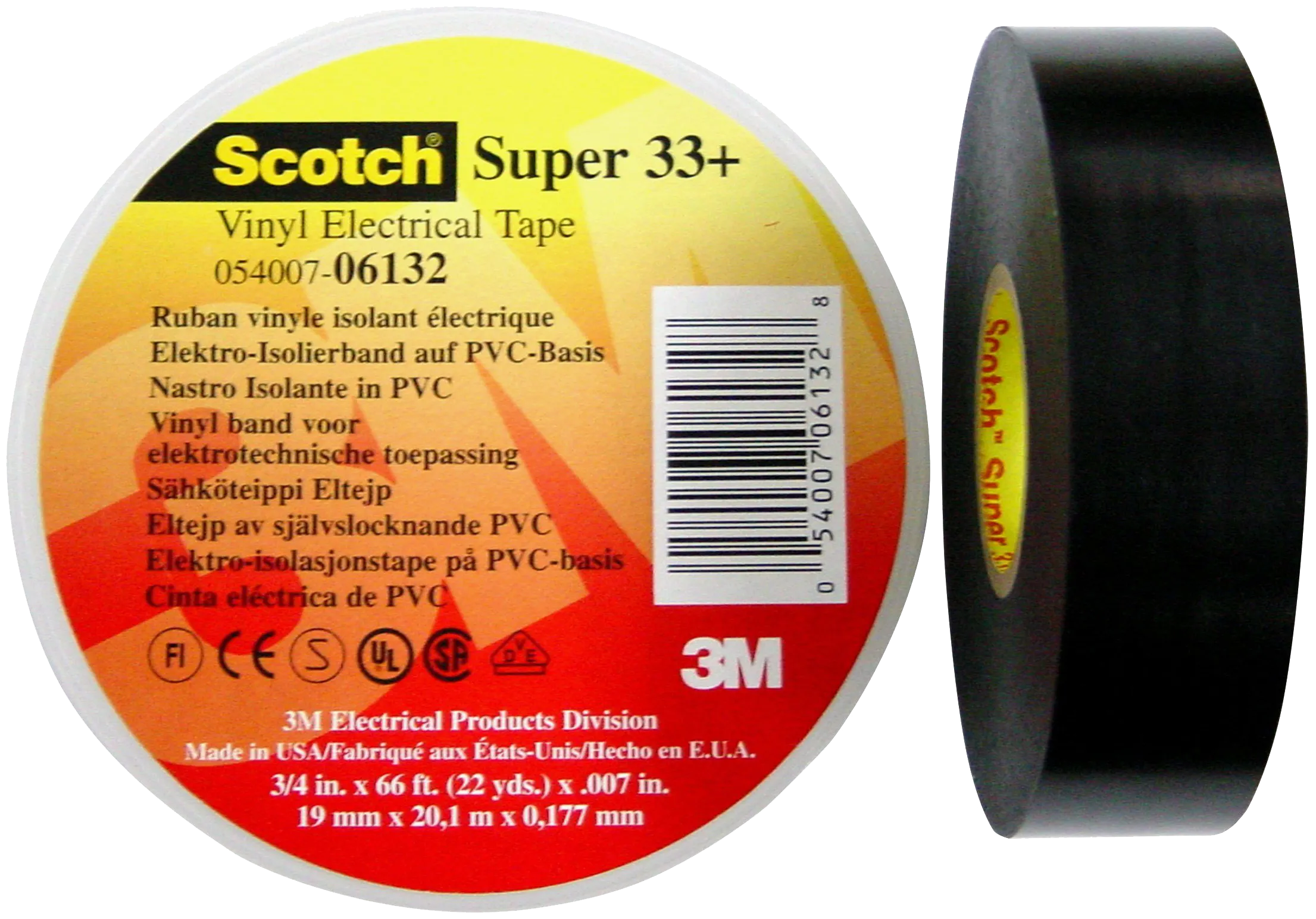 Super 33+ isoleringstape PVC sort 38mm×33m
