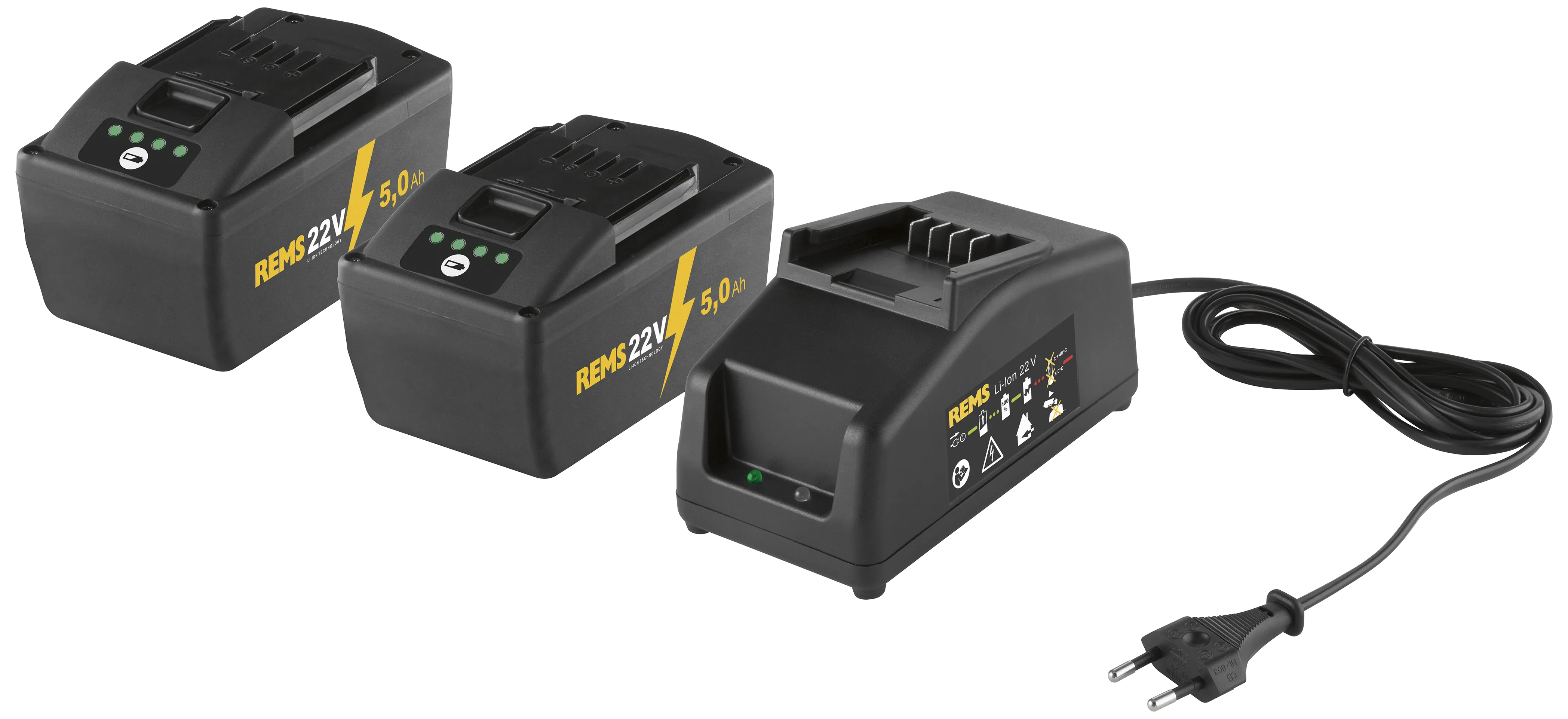 REMS PowerPack 2×22v/5,0Ah batterier + 90W lader