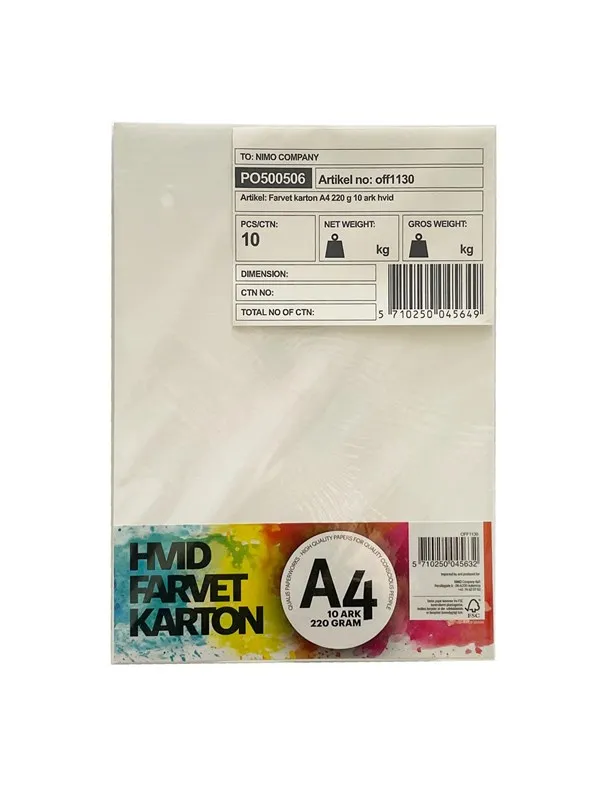 Hobby Mate Cardboard A4 220g. 10 sheets WHITE