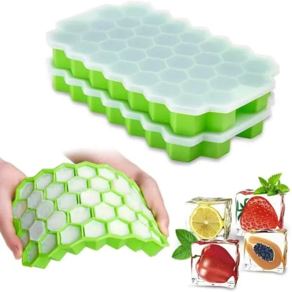 Stackable Ice Form with Lid - Ice Cube Shape Hexagon Baking Mold Silikon
