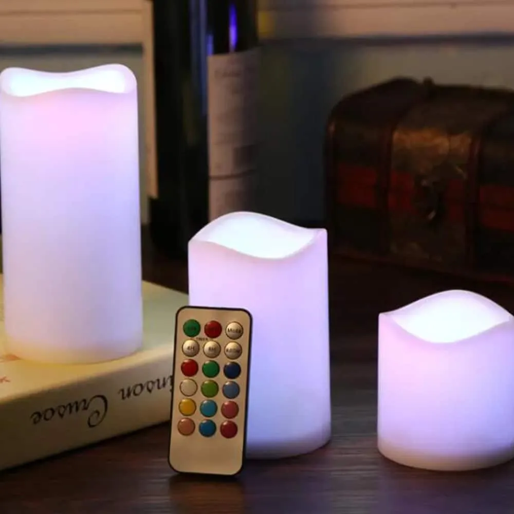 LED Stearinlys - 3 stk. - 7,5/11,5/15 cm - m/fjernkontroll - m/fargeendring