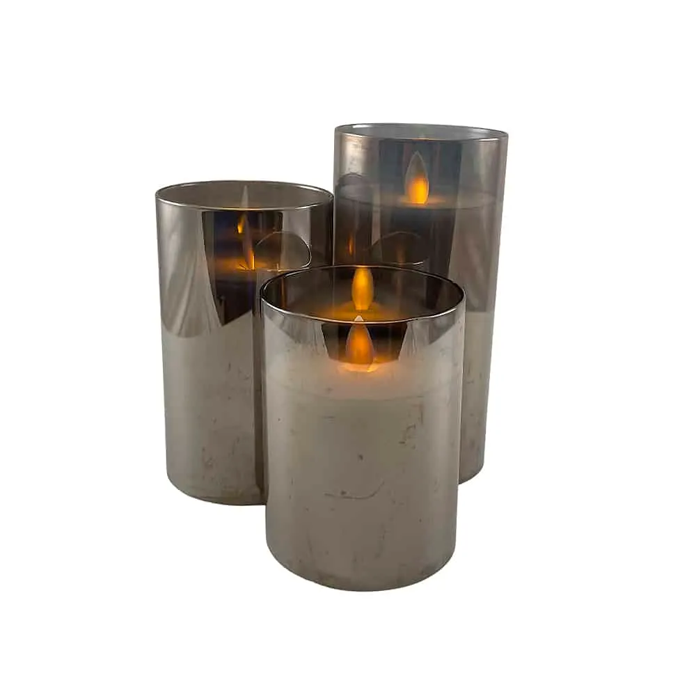 LED lys i glass - 3 stk. - 12/15/17 cm - m/3D flamme - (flere farger)