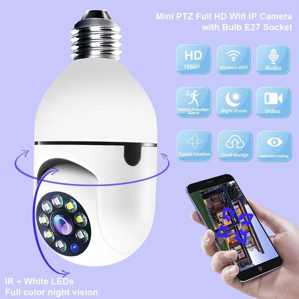 360° WiFi IP-kamera med vippefunksjon, Nattsyn, Bevegelsessensor, 2-veis lyd og LED-lys