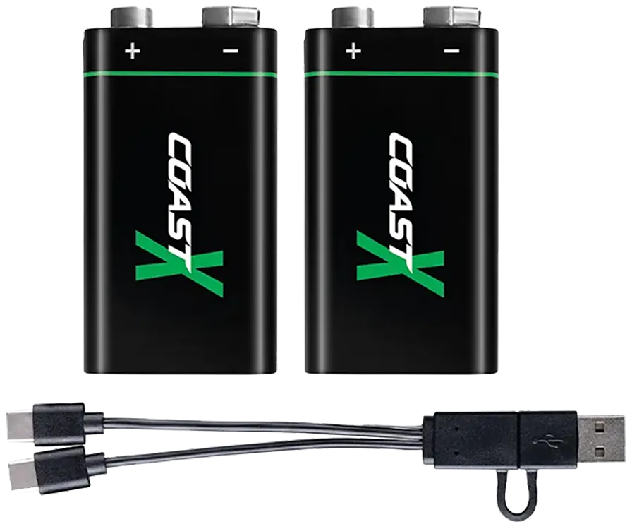 Coast 6LR61 batteri 9V/560mAh USB-C genopl., 2stk