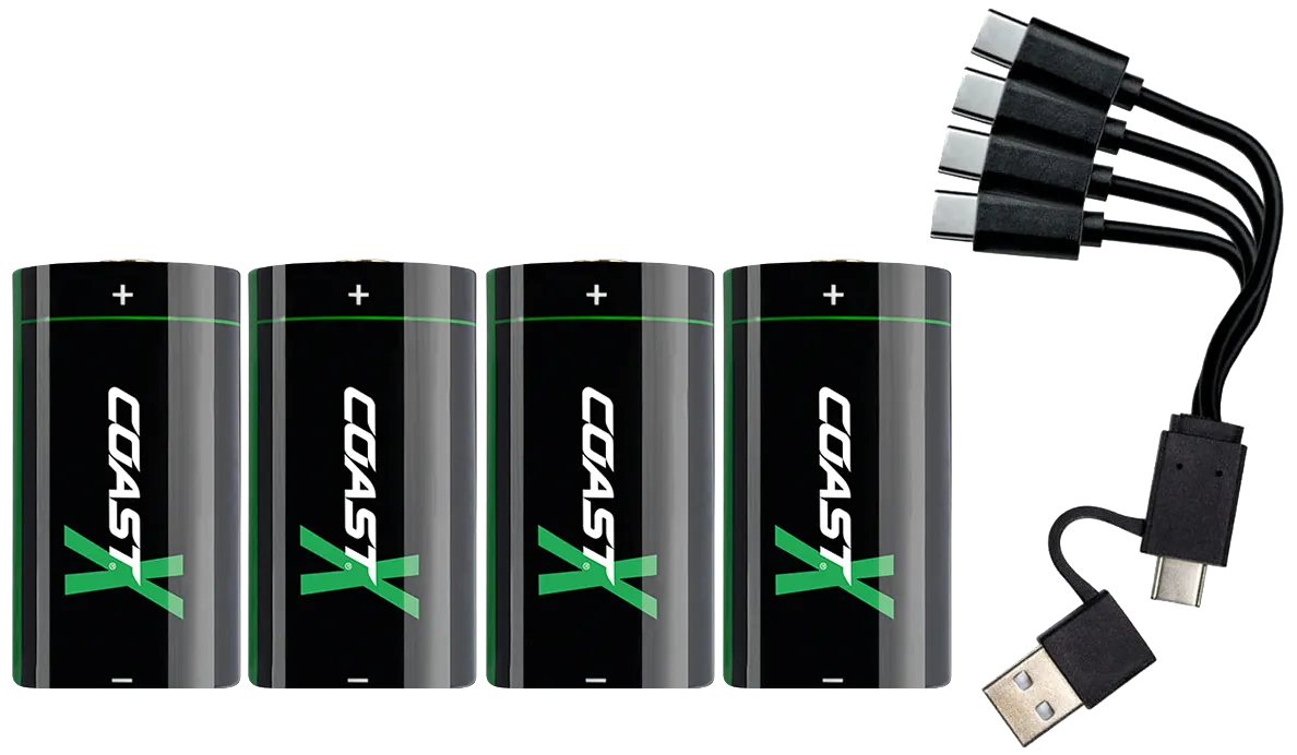 Coast CR123 batteri 3V/1100mAh USB-C genopl., 4stk