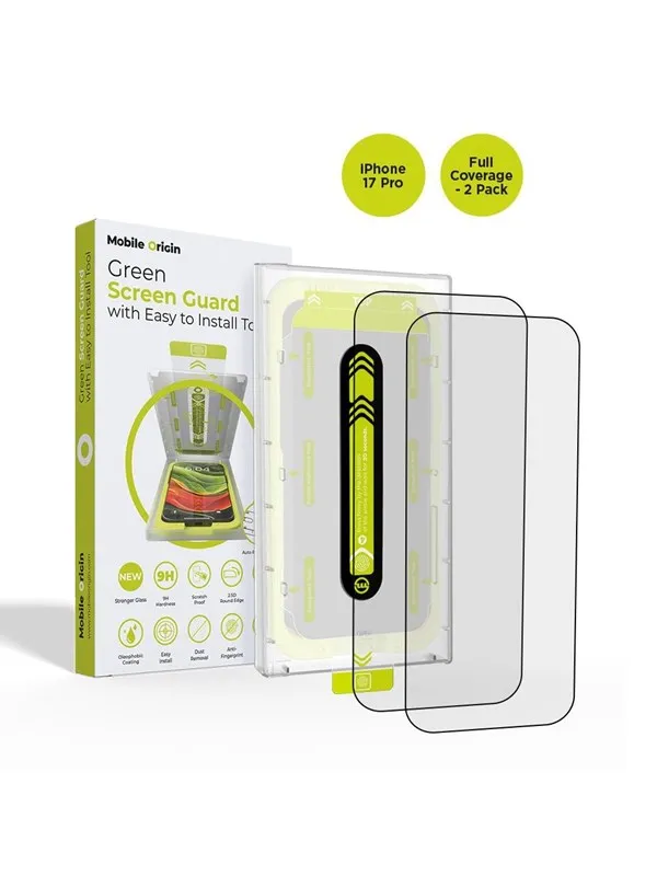 Mobile Origin Screen Guard with easy applicator - full coverage - 2 pack - iPhone 17 Pro