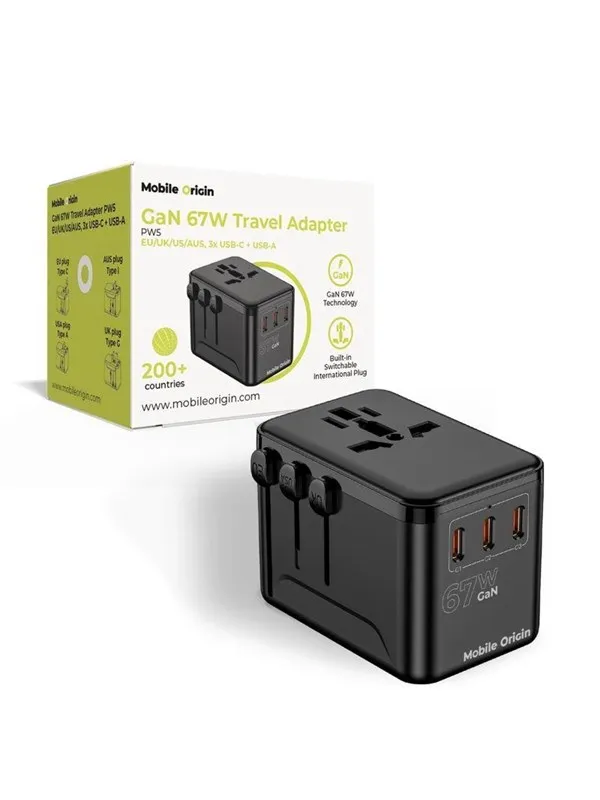 Mobile Origin GaN 67W Travel Adapter PW5 EU/UK/US/AUS - 3x USB-C + USB-A