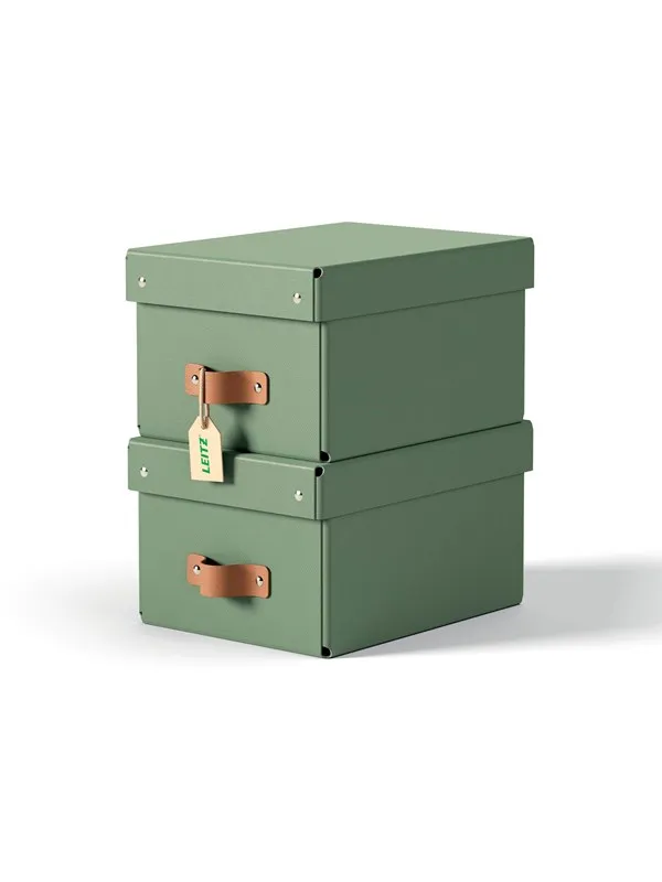 Leitz  Puro Oppbevaringsboks med lokk, liten, 7L, 100 % resirkulert kartong, pakke med 2, grønn