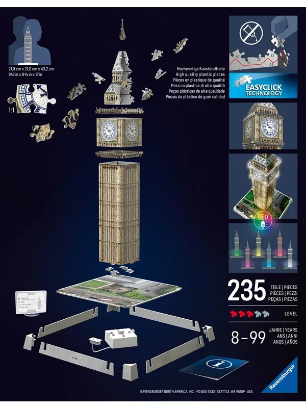 Ravensburger Big Ben Light Up 3D Puzzle, 216pc 3D Puslespill