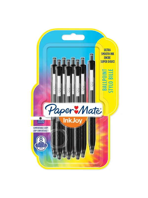 Paper Mate InkJoy 300RT uttrekkbare kulepenner | Middels punkt (1,0 mm) | Svart blekk | 8 Stk