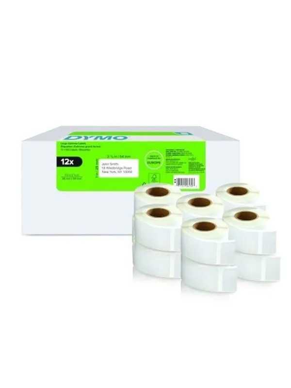 DYMO LabelWriter returadresseetiketter | 25 mm x 54 mm | 12 ruller med 500 (antall 6000)