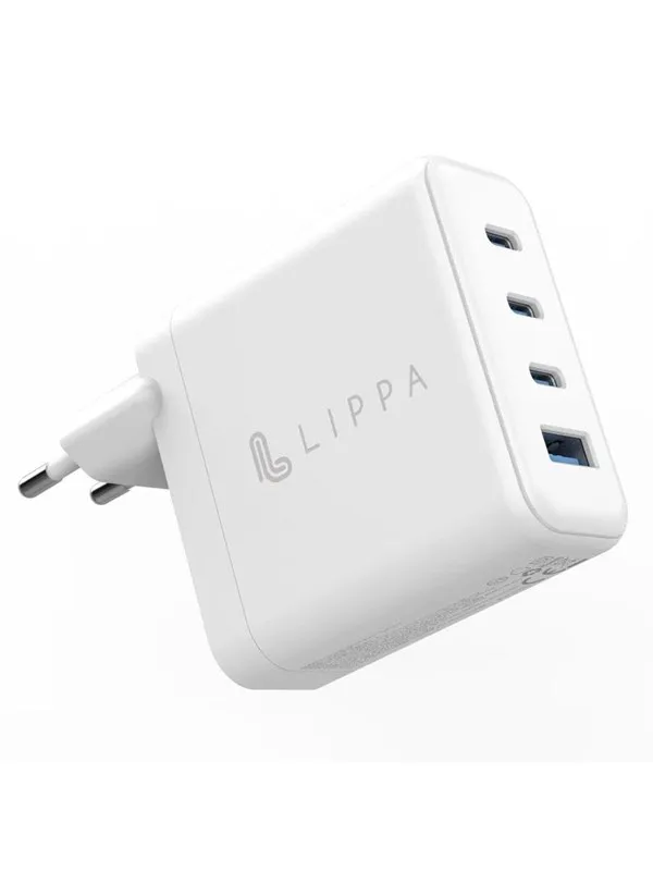 Lippa 100W 3 x USB-C PD & USB-A QC GaN Wall Charger - White