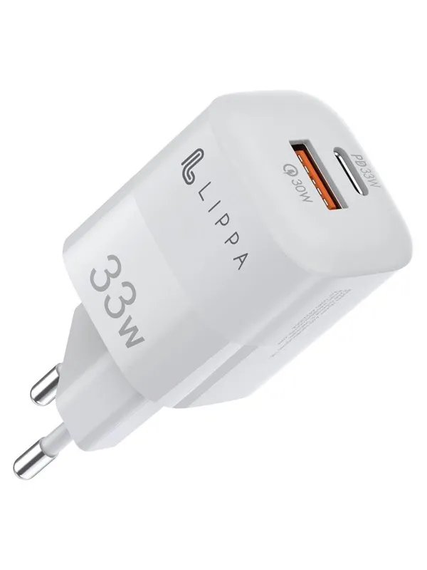 Lippa 33W USB-C PD & USB-A QC GaN Wall Charger - White