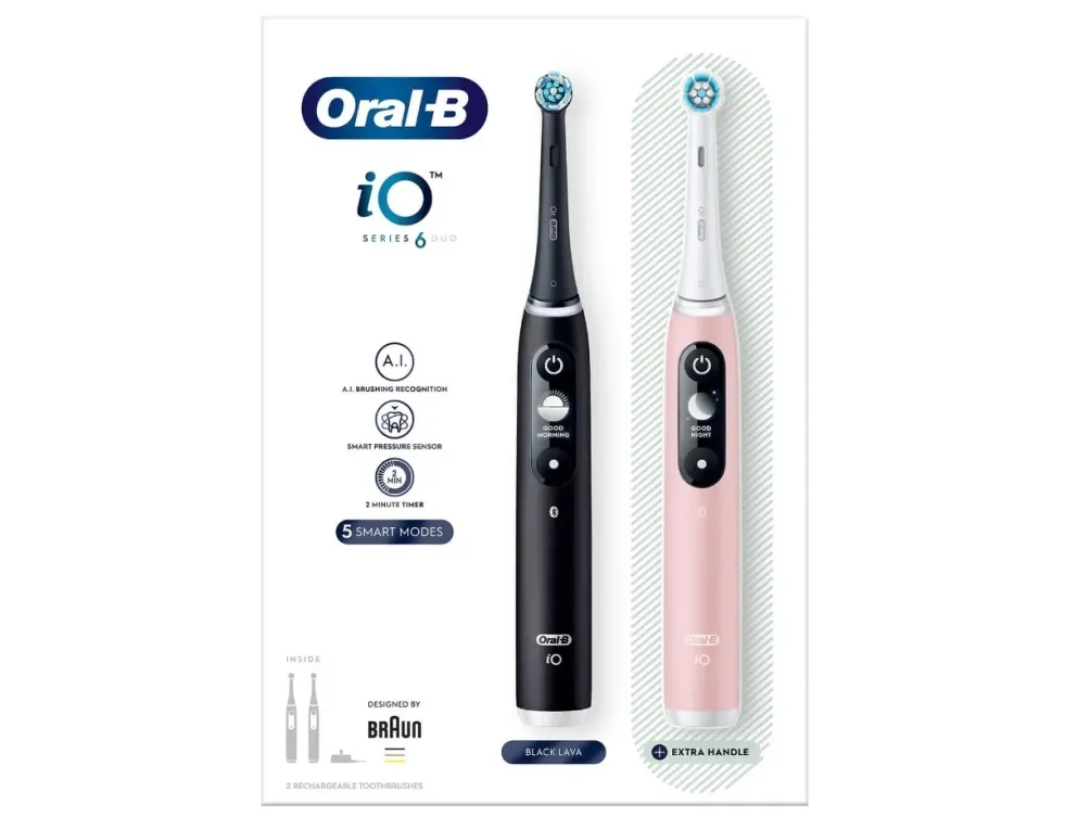 Oral-B iO Series 6 DUO Elektrisk tannbørstesett - Svart Lava og Rosa Sand