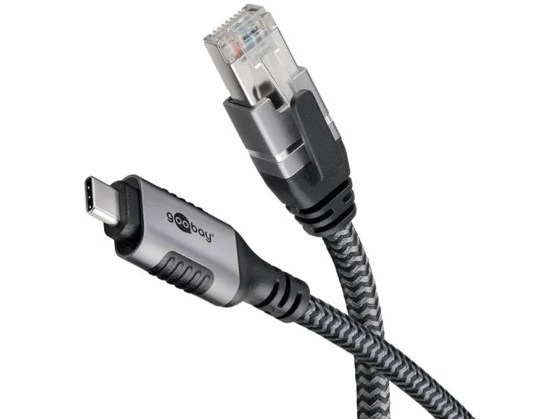 Goobay 70698, USB C, RJ-45, 2 m, Sort, Sølv