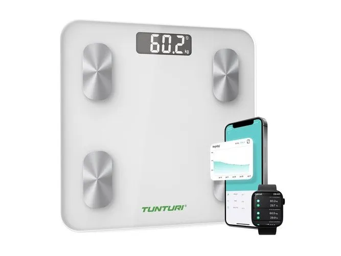Tunturi SC30, Electronic personal scale, 180 kg, 100 g, Silver, White, kg, lb, Square