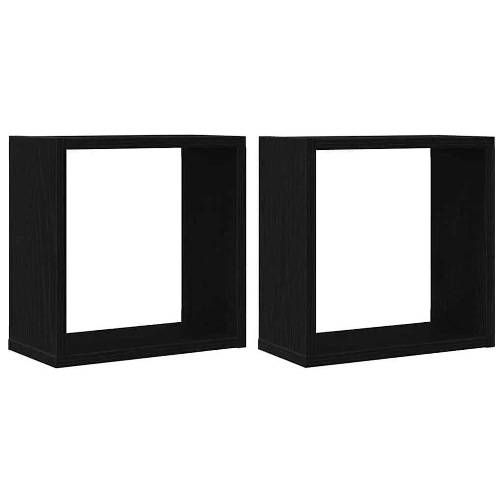 vidaXL Vegghyller kube 2 stk svart eik 30x15x30 cm konstruert tre