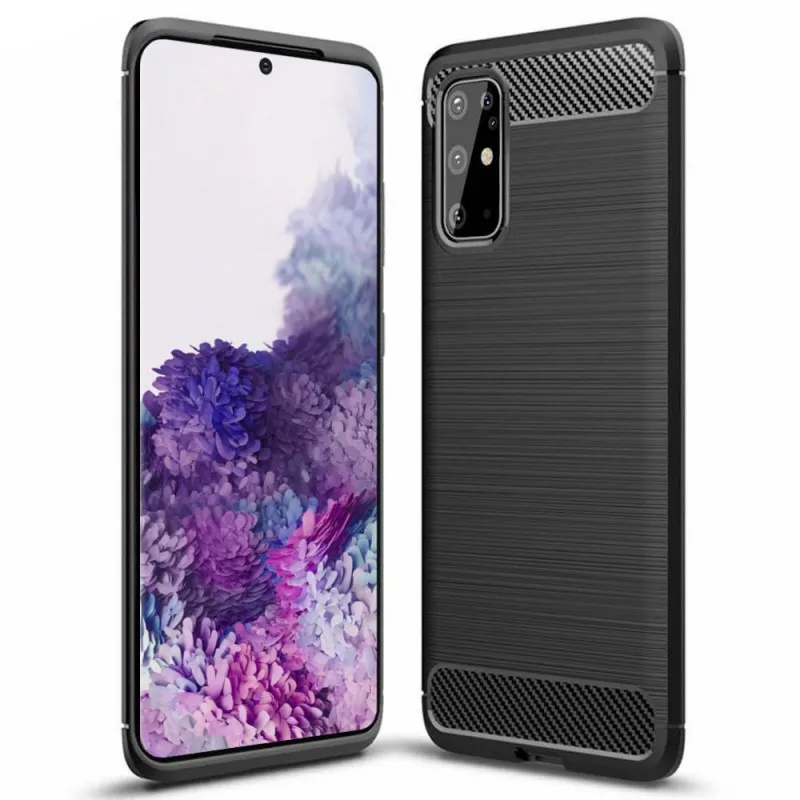 Børstet silikondeksel til Samsung Galaxy S20 Plus - Sort