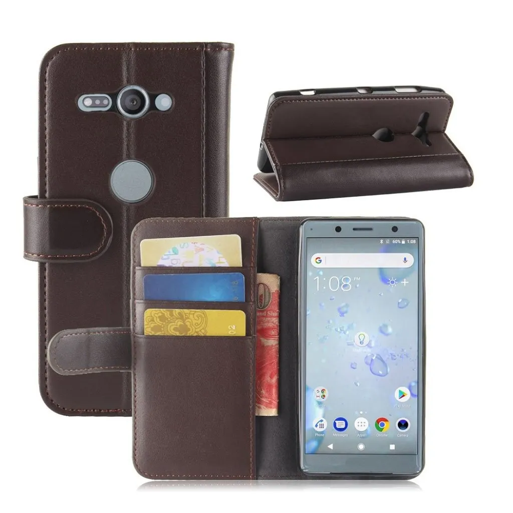 Sony Xperia XZ2 Compact Etui laget av ekte lær og silikon – Brun