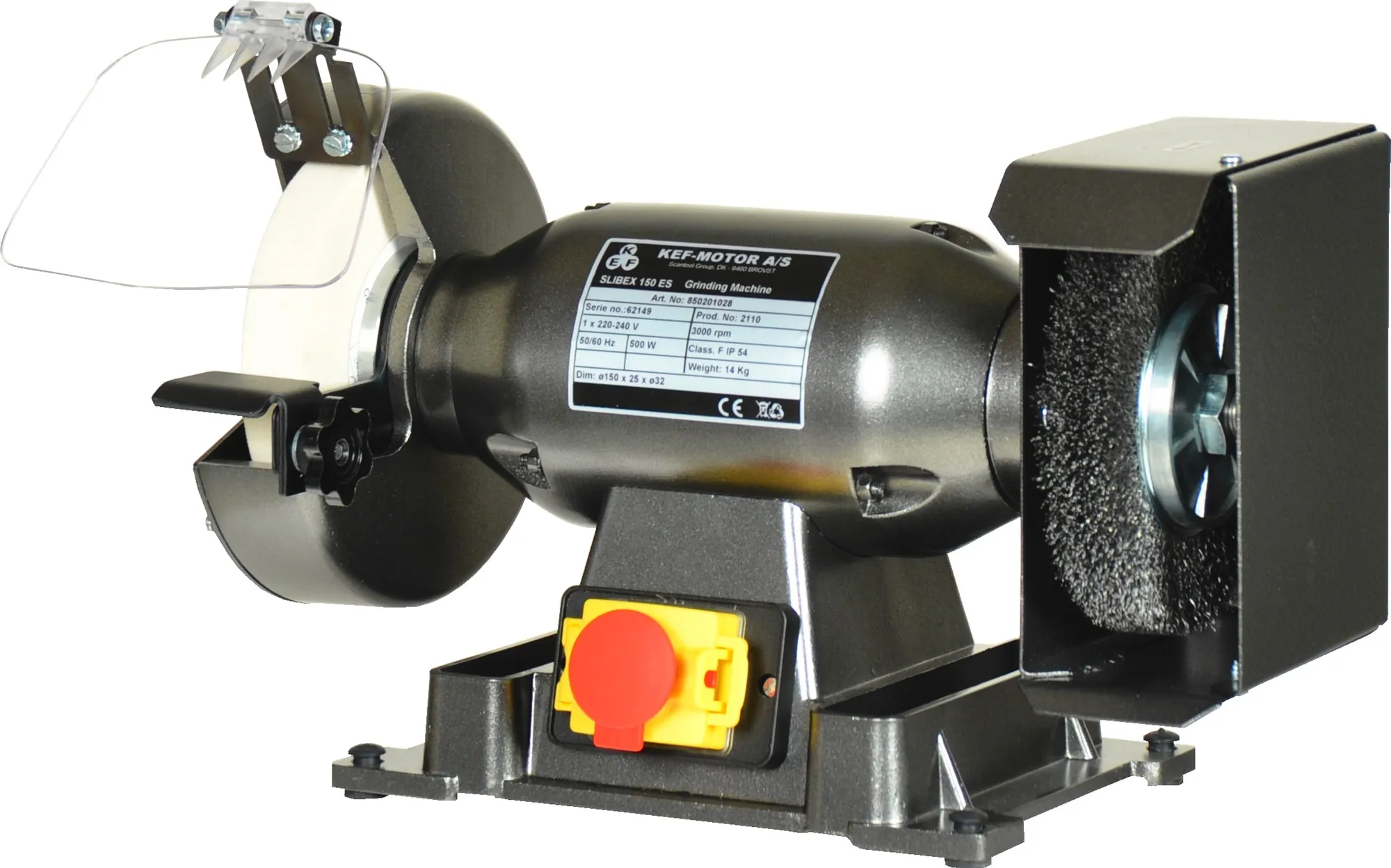 Benkesliper Slibex 150 S 1x230V med stålbørste og slipestein 150x25xø32 mm