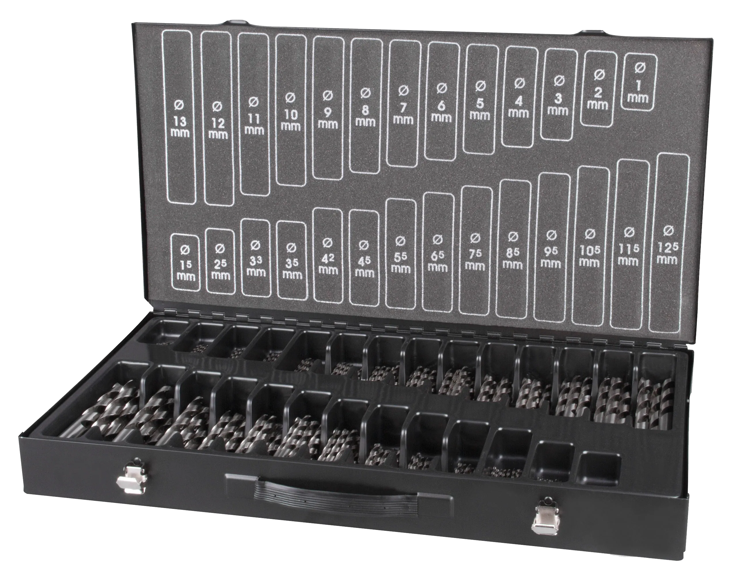 Borsortiment. HSS-G 1-13×0,5+3,3+4,2mm, koffert 220stk