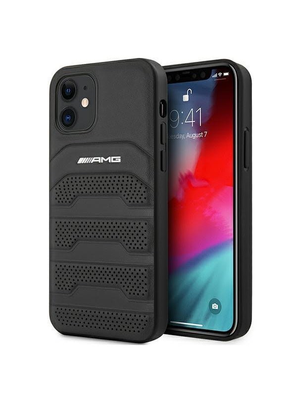 Mercedes AMG Leather Debossed Lines Case for iPhone 12 mini - Black