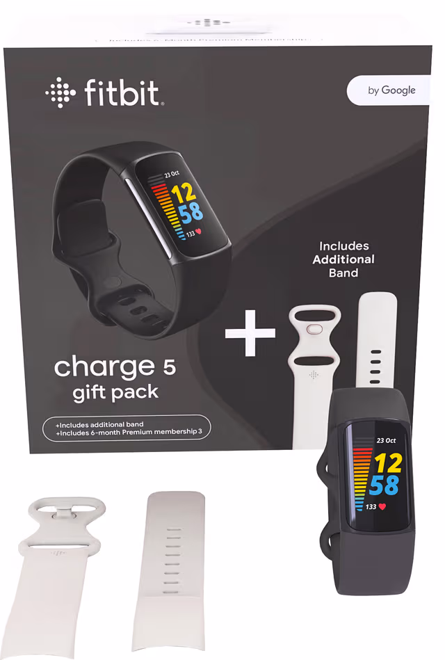 Fitbit Charge 5 aktivitetsarmbånd samlepakke (sort/hvit)
