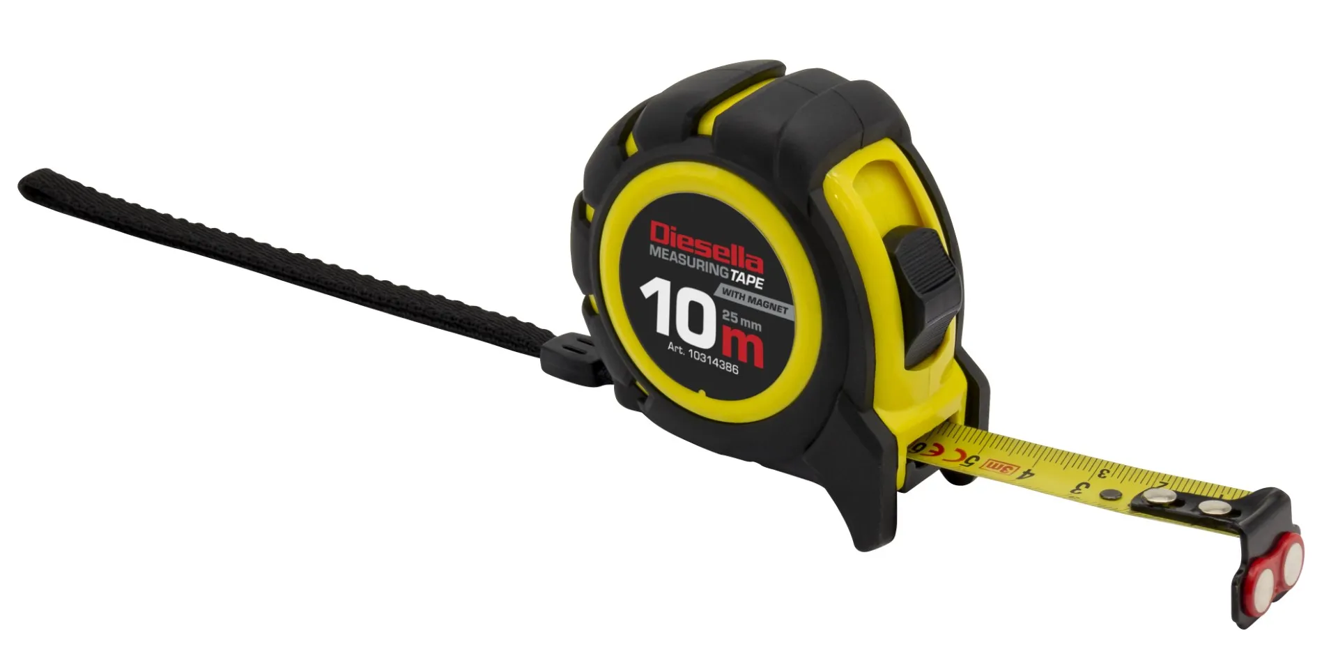 Målebånd 10Mx25MM Gummibelagt ABS hus med Power-lås og magnet