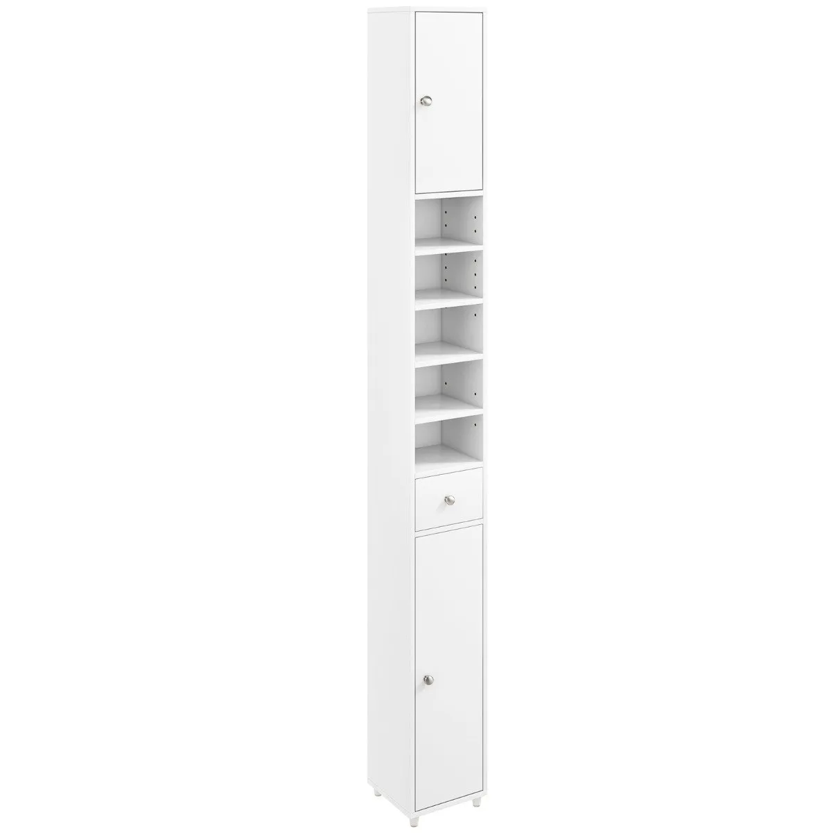 Smalt baderomsskap høyskap med 2 dører og 1 skuff 20 x 20 x 180 cm hvit
