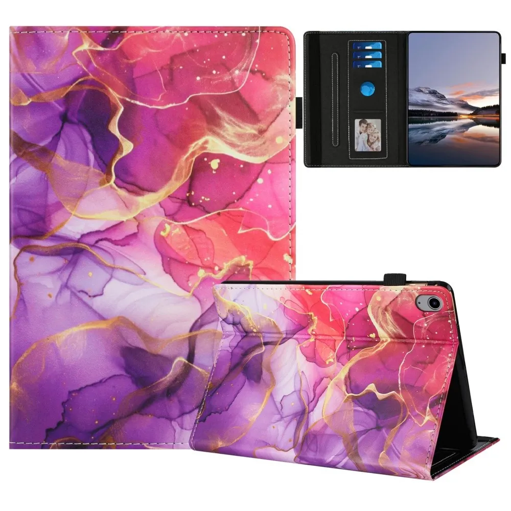 iPad 10.9 (2022) Case Pattern Leather Tablet Cover with Auto Sleep / Wake, Card Holder - Pink Gold Marble